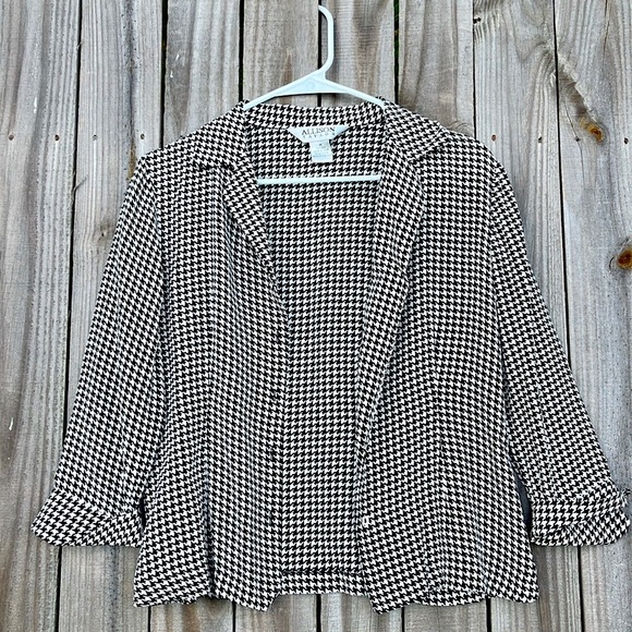 90s Y2K 100% silk top houndstooth Allison Taylor blouse black white size medium - Picture 1 of 11